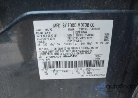 2022 Ford Edge St-Line z USA, uszkodzony, nr VIN 2FMPK4J91NBA40456